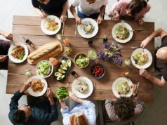 group of people eating together